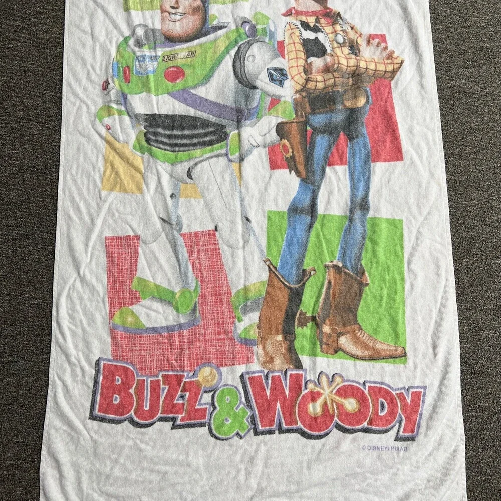 Vintage Disney Pixar Toy Story Beach Towel White Cartoon Anime AOP Buzz Tapestry